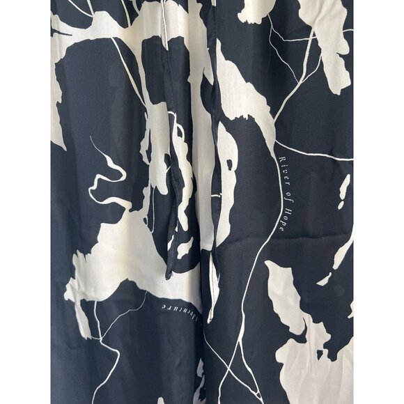 H&M Silky Drawstring Pants Black & Ivory Wide Leg - Picture 3 of 6